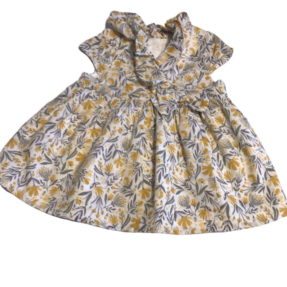 Tommy Bahama Kids Dress with Yellow and Gray Floral Pattern sz 6-9 mo lined bow